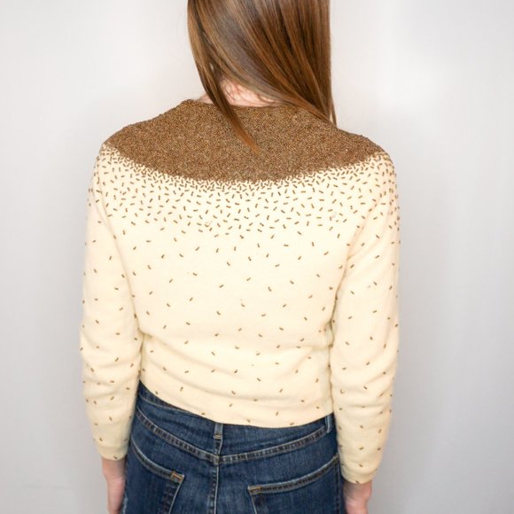 VINTAGE Caritas Cream Beaded Knit Cardigan - Picture 4 of 7